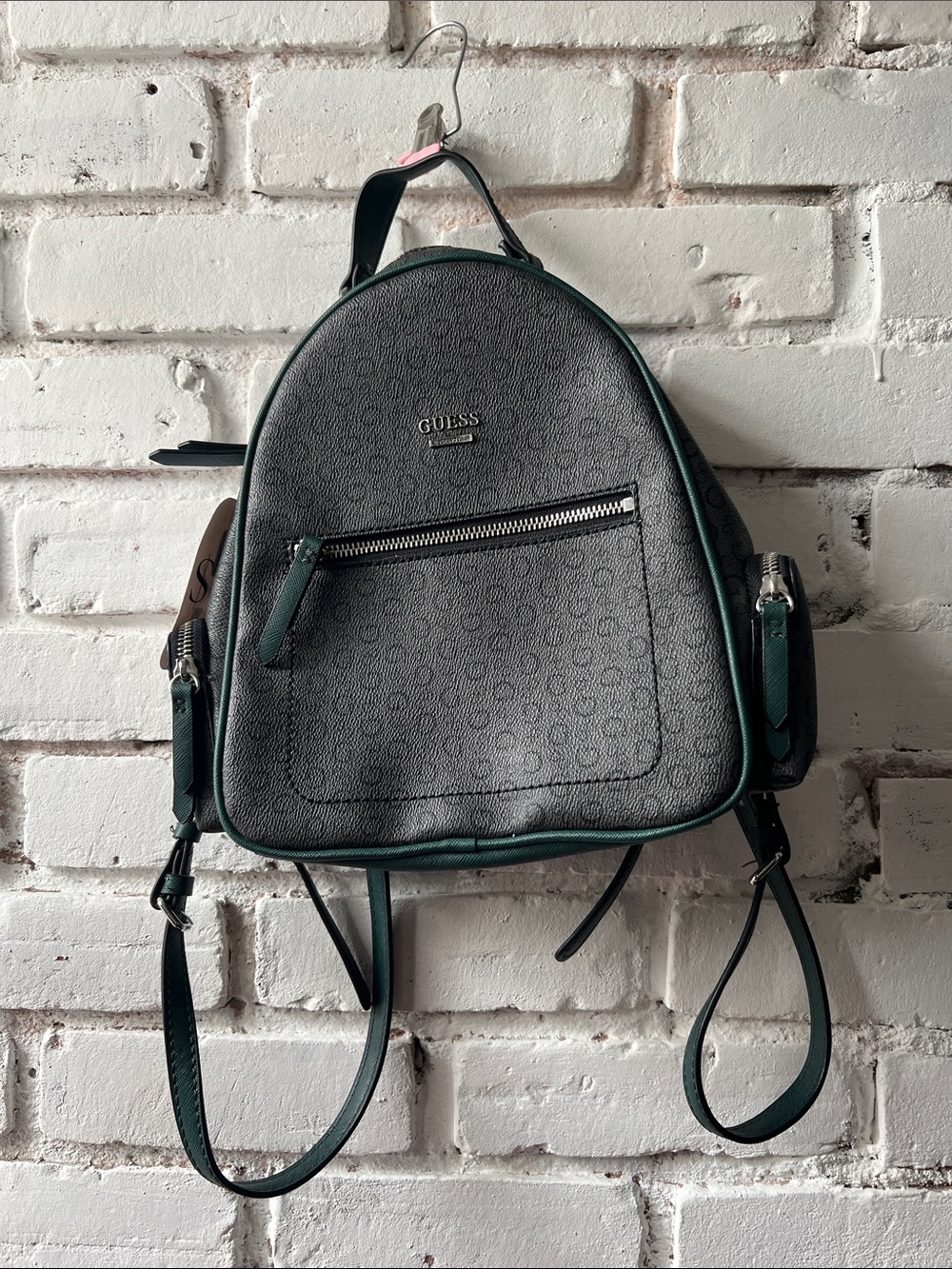 GUESS Black Mini Backpack with Dark Green Trim